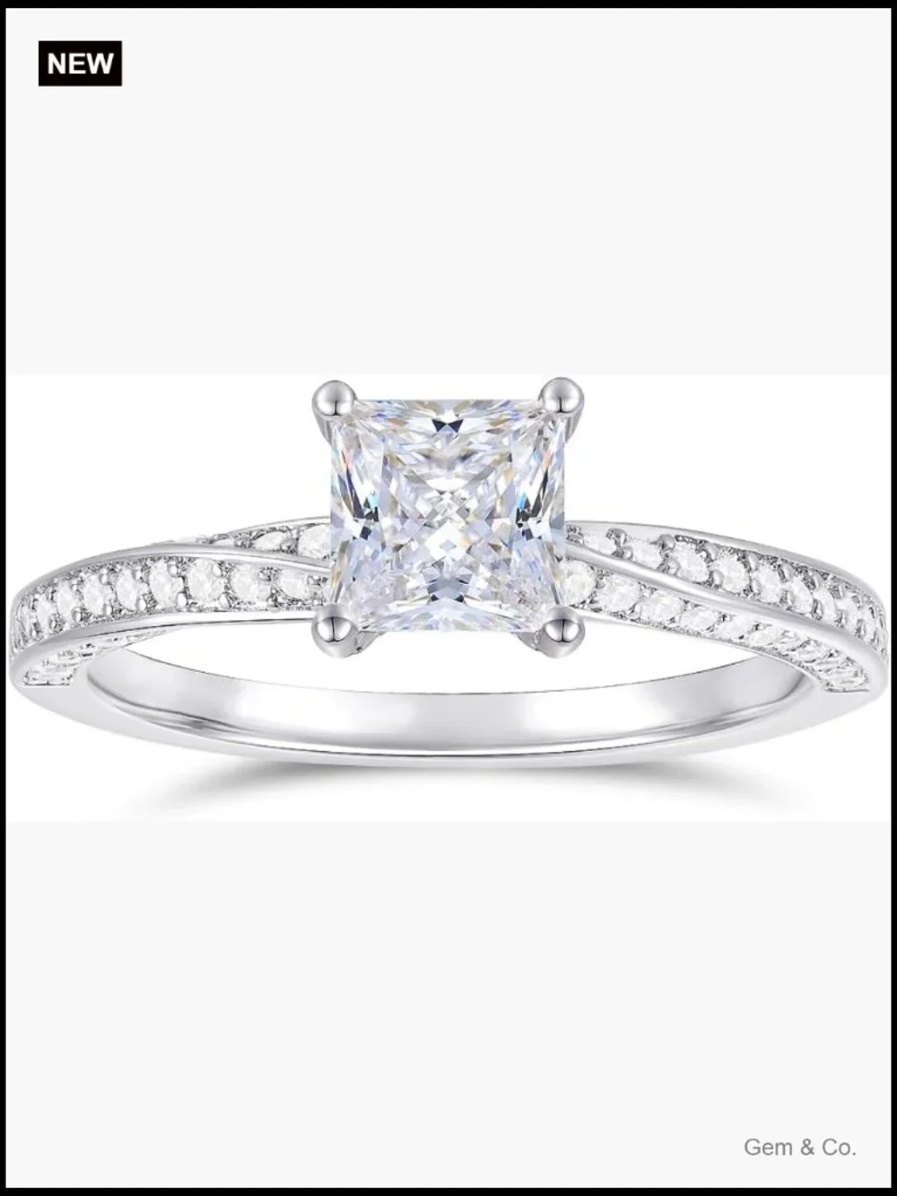 14K White Gold 1CT Princess Cut Moissanite Engagement Ring